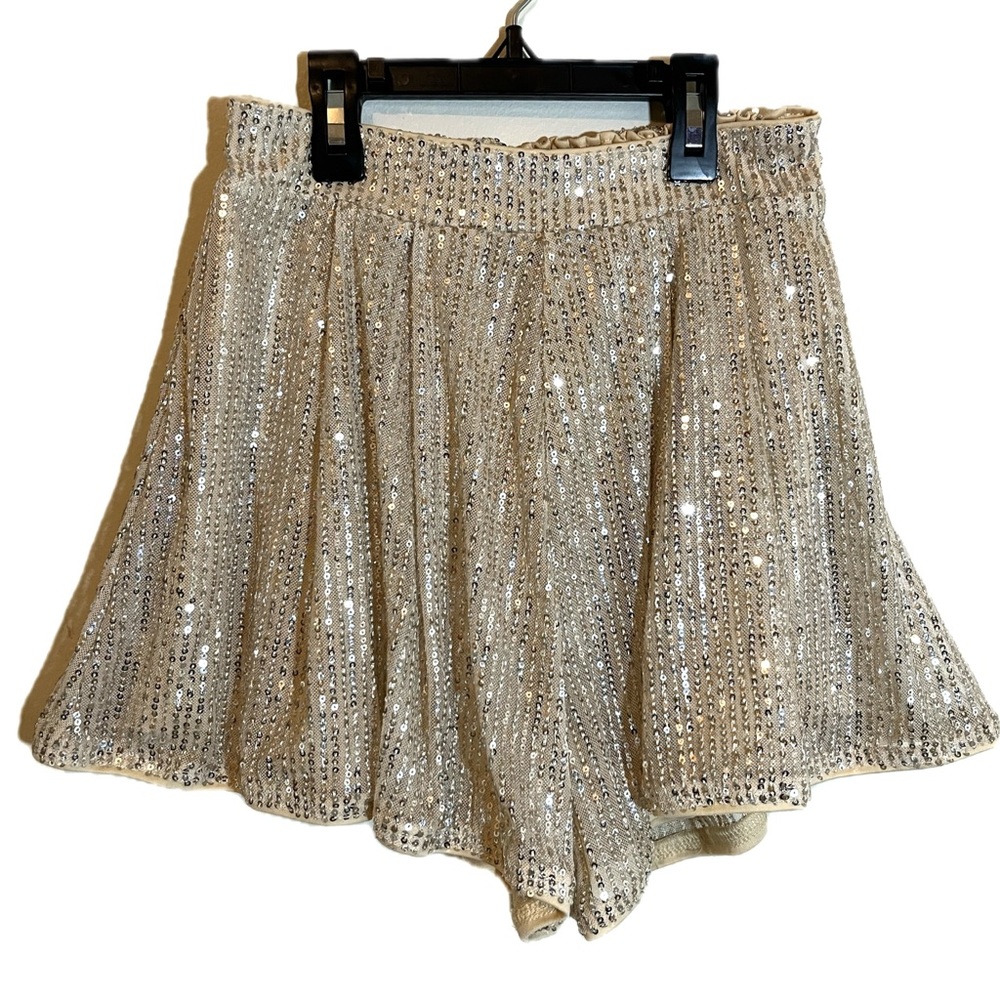Sparkly Champagne Color Flowy Sequin Shorts